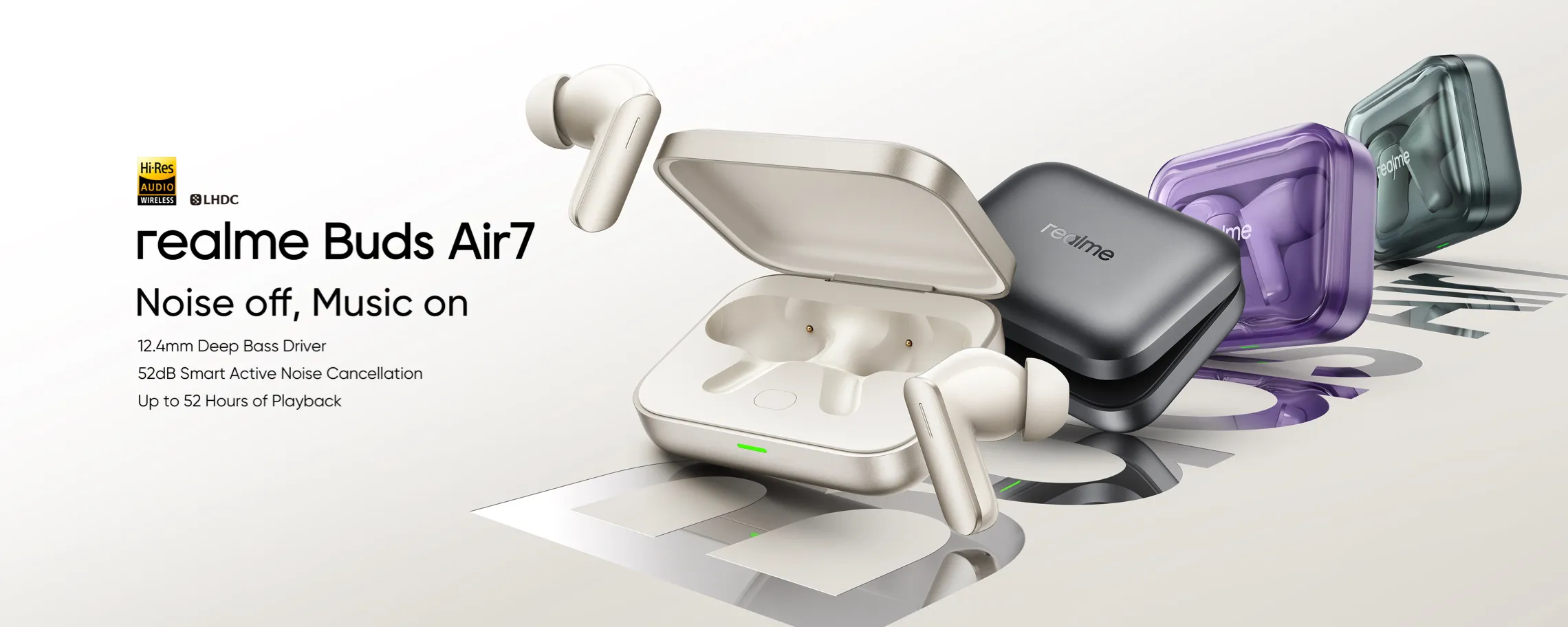 Realme Buds Air 7 - Suppression Active Du Bruit - IP55 - Gris